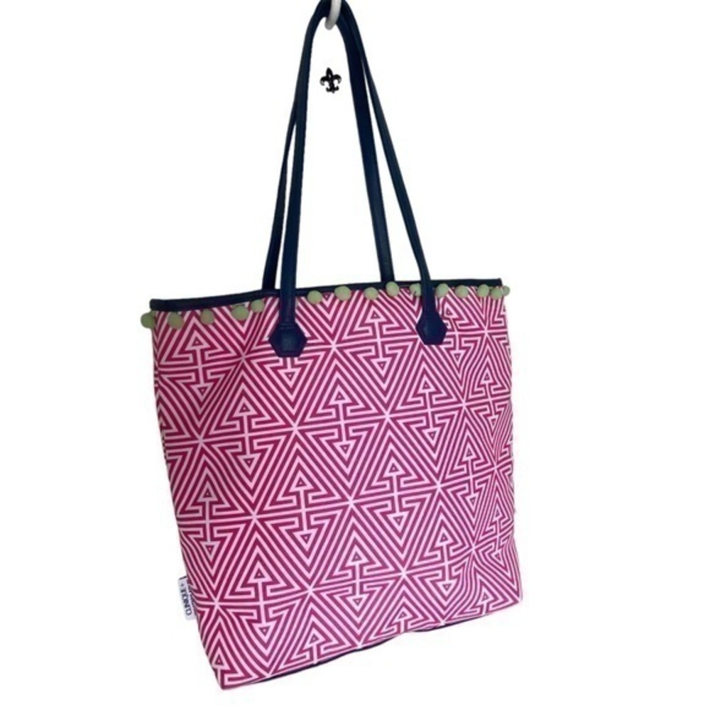 Jonathon Adler Magenta Pink and White Abstract Canvas Print Tote Bag NWOT